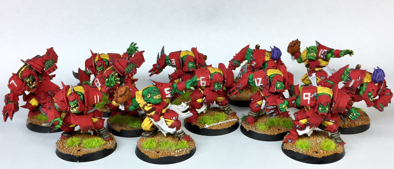 This is my sons Ork blood bowl team which I painted for him. 